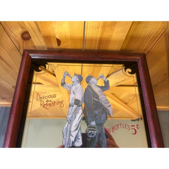 Vintage Coca Cola Mirror 16"x13" Delicious and Refreshing Baseball Player Umpire - Picture 3 of 4